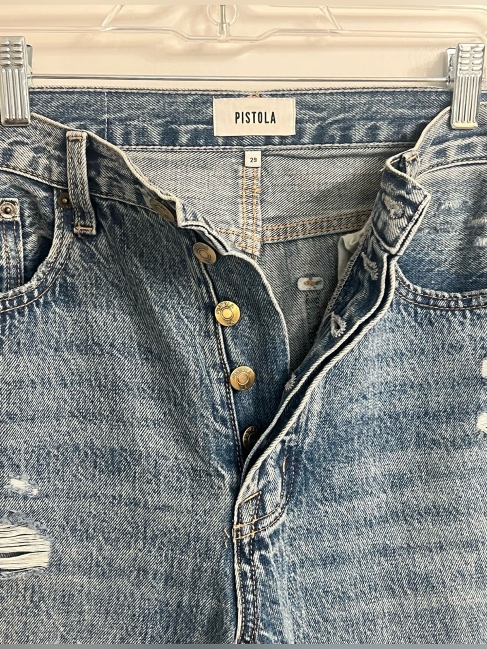 Pistola Cassie High Rise Straight Crop Distressed Jeans Size 29 - Picture 6 of 6
